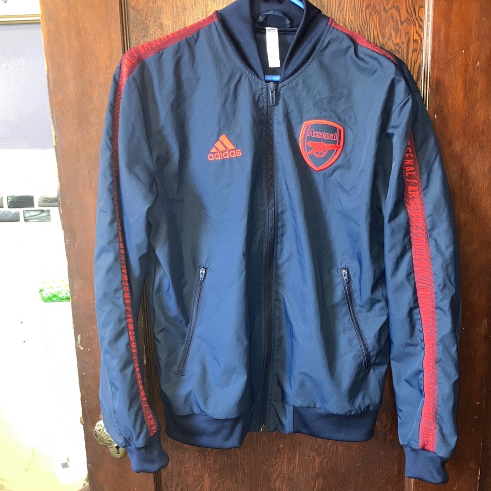 Arsenal FC Jacket Mens Small Blue Adidas Track Full-Zip Windbreaker Soccer